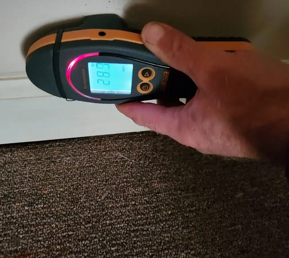 Moisture detection at baseboard during Burst Pipe Cleanup in Calhoun